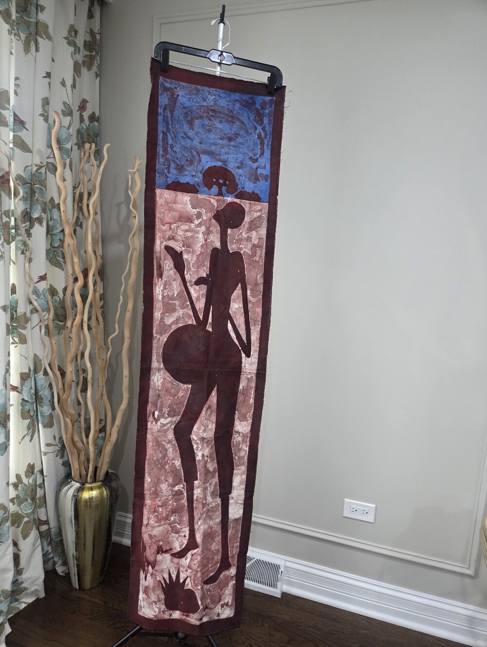 Handmade Maroon and Blue African Silhouette Wall Hanging 44×15in.